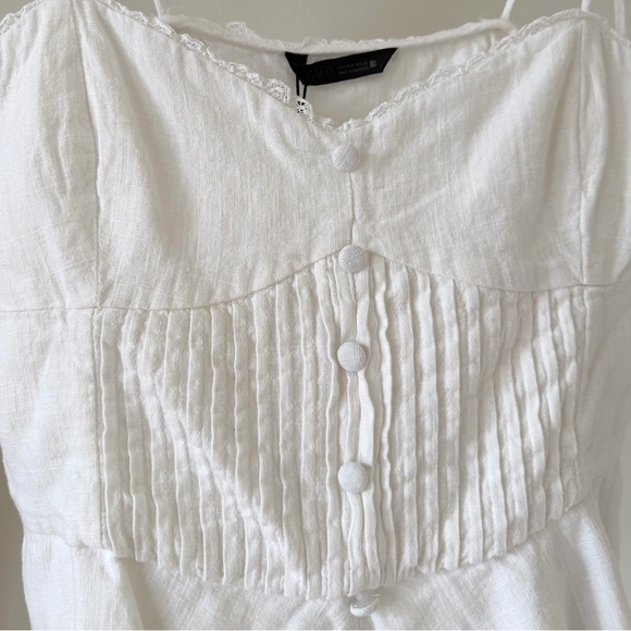 NWT Zara Linen Tie Strap Lace Corset Tank Top in White - M - Picture 2 of 7